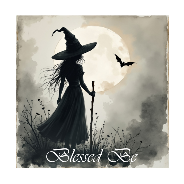 Full Moon Witch & Bat with Blessed Be sentiment - Image 2