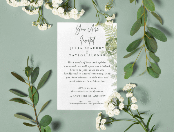 Fern Motif Handfasting Wedding Invitation-A5 Size
