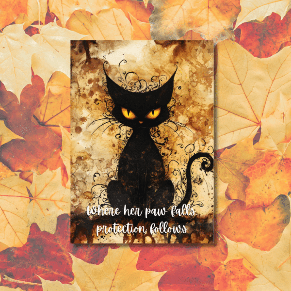 Where Her Paw Falls, Protection Follows – Familiar Guardian Greeting Card