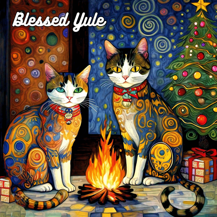 Blessed Yule Cat Card Set